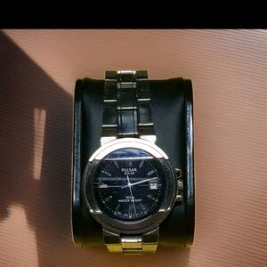 Pulsar Solar Black Dial Silver Band Watch